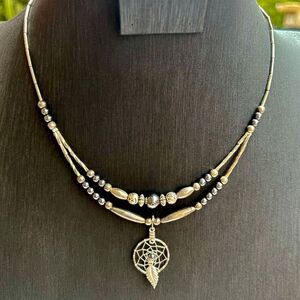Vintage 70's/80's Silver & Hematite Dreamcatcher Necklace